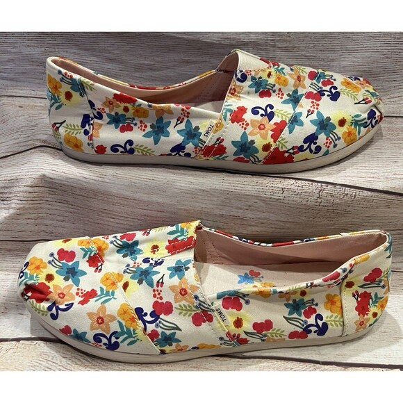 TOMS womens Alpargata loafers shoes, Natural  Slip On Size 9 Floral Design - Picture 1 of 7